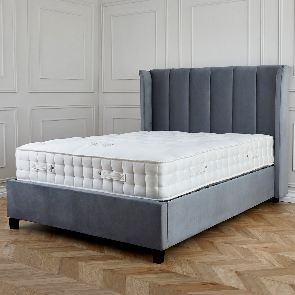 Mia Grey Velvet 4ft6 Double Ottoman Bed Frame from Roseland Furniture