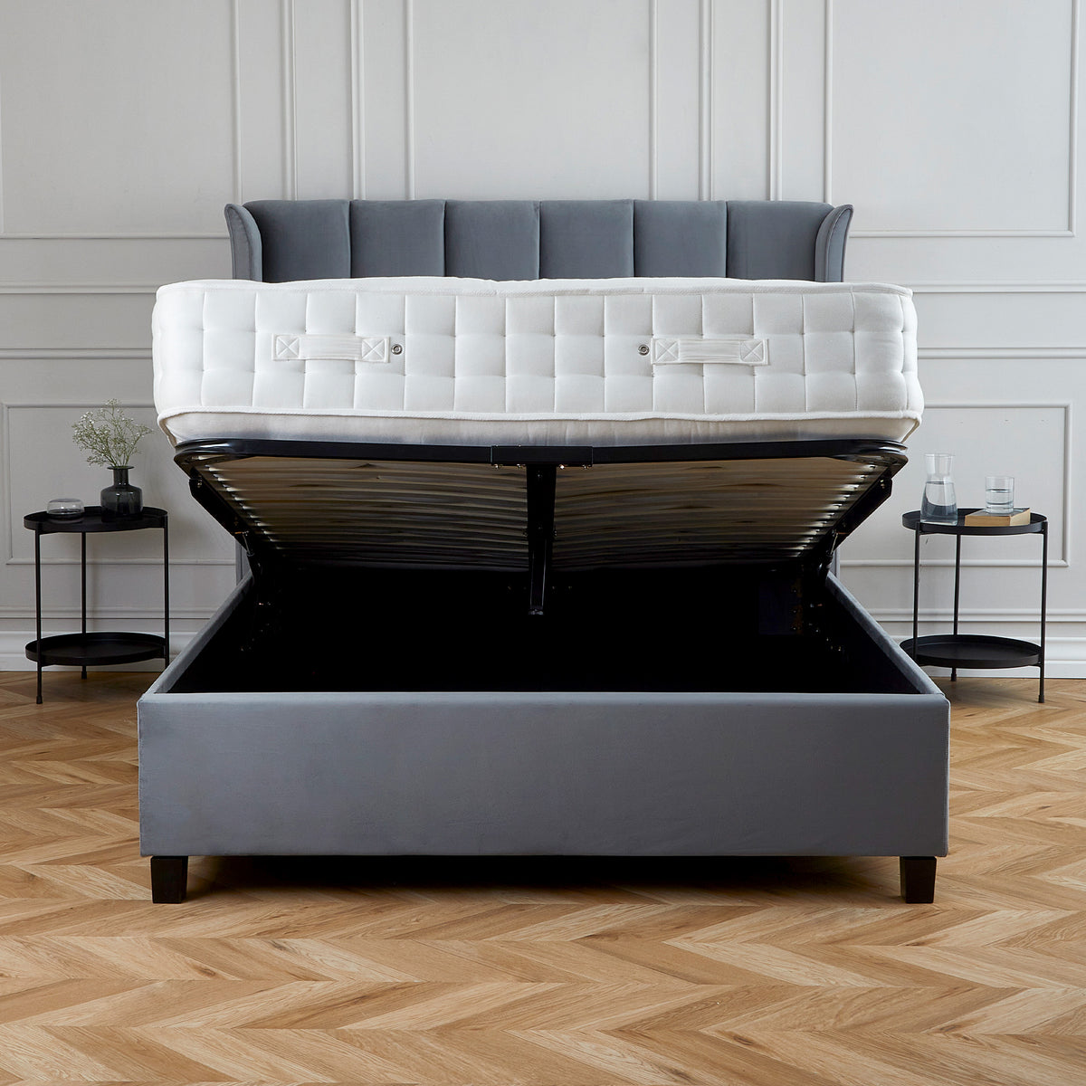 Mia Grey Velvet 4ft6 Double Ottoman Bed Frame from Roseland Furniture