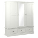 Melrose White Triple Wardrobe with Mirror and Drawers from Roseland Furniture