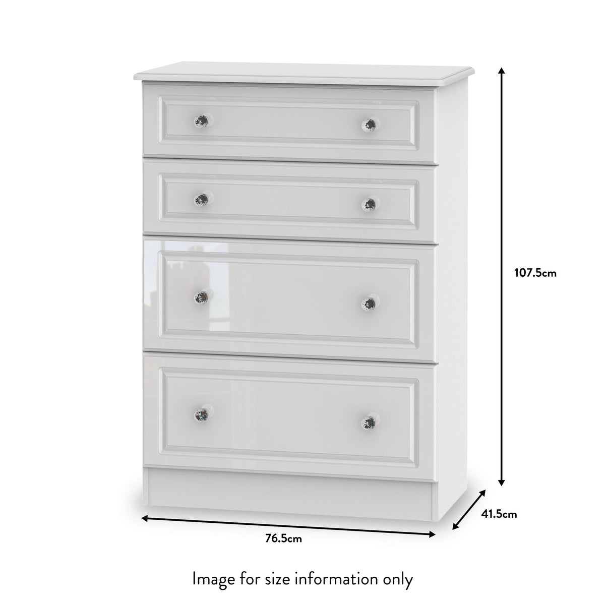 Kinsley White Gloss 4 Drawer Deep Chest size