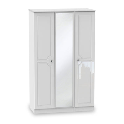 Kinsley White Gloss Triple Wardrobe with Mirror