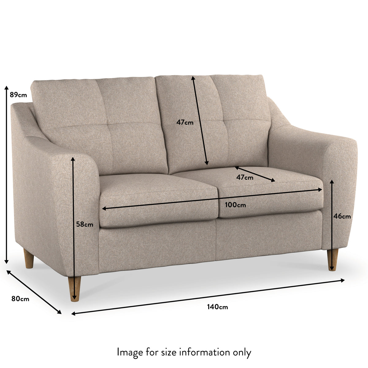 Justin Oatmeal 2 Seater Sofa dimensions