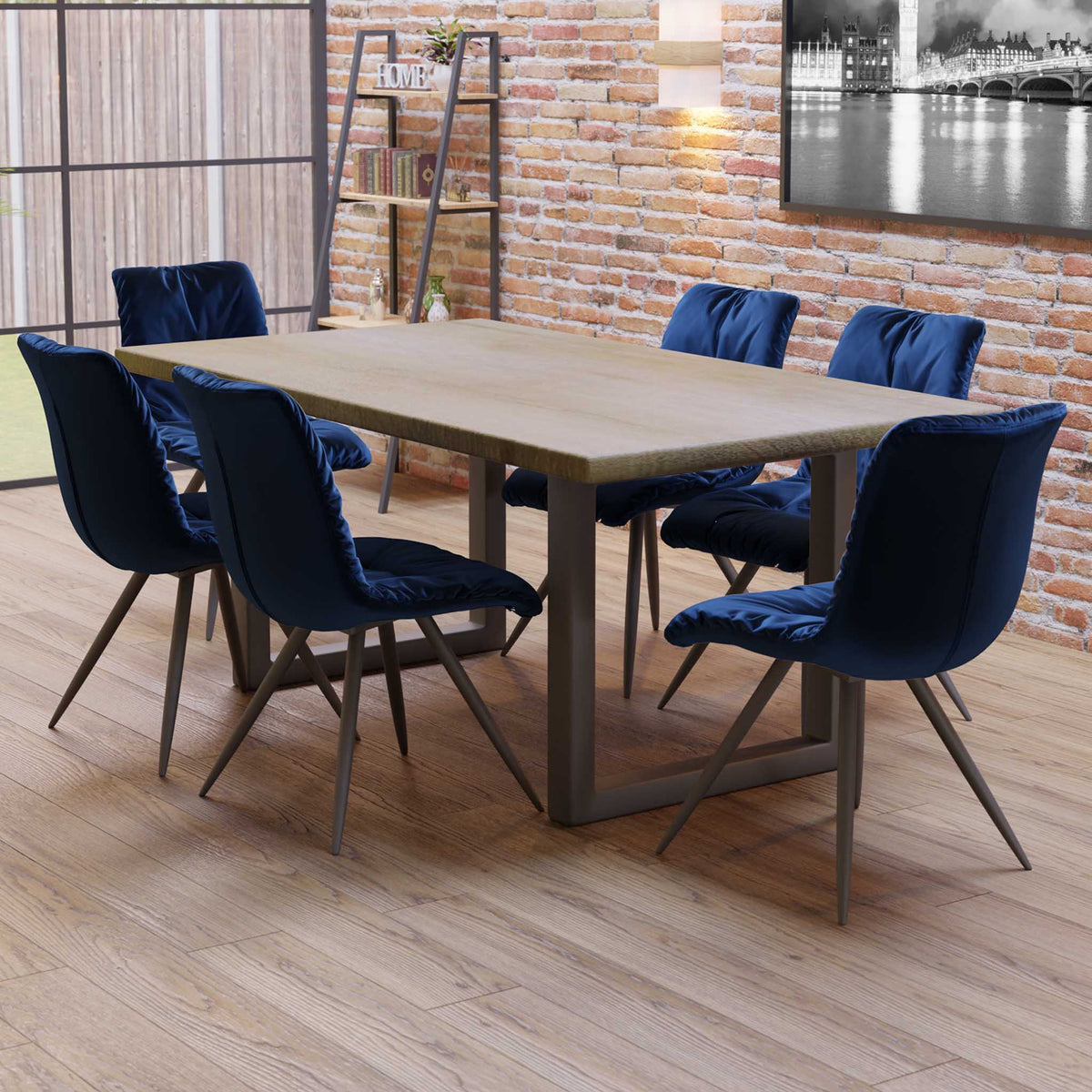 Thelma 1.8m Dining Table with 6 Addison Blue Chairs