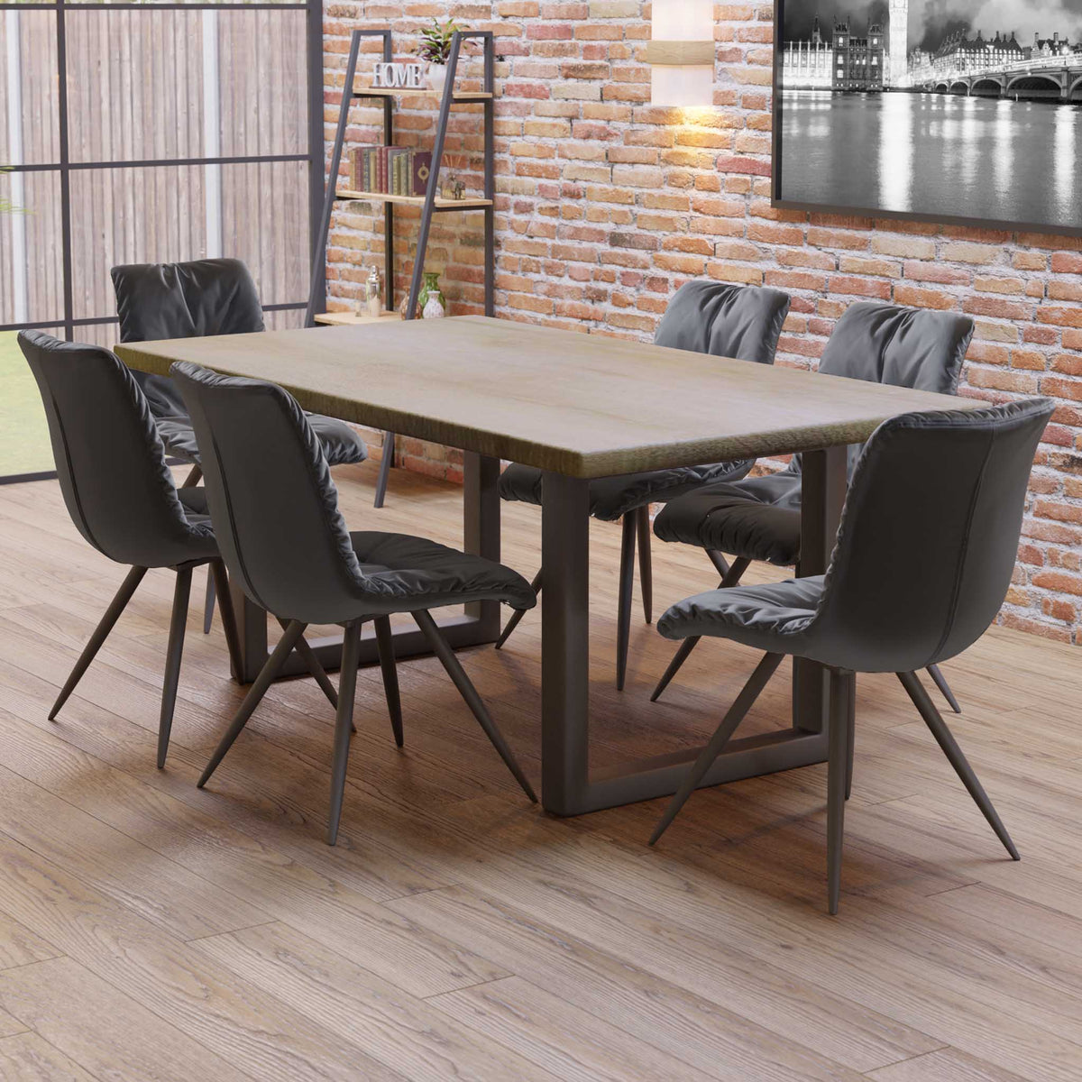 Thelma 1.8m Dining Table with 6 Addison Dark Grey Chairs