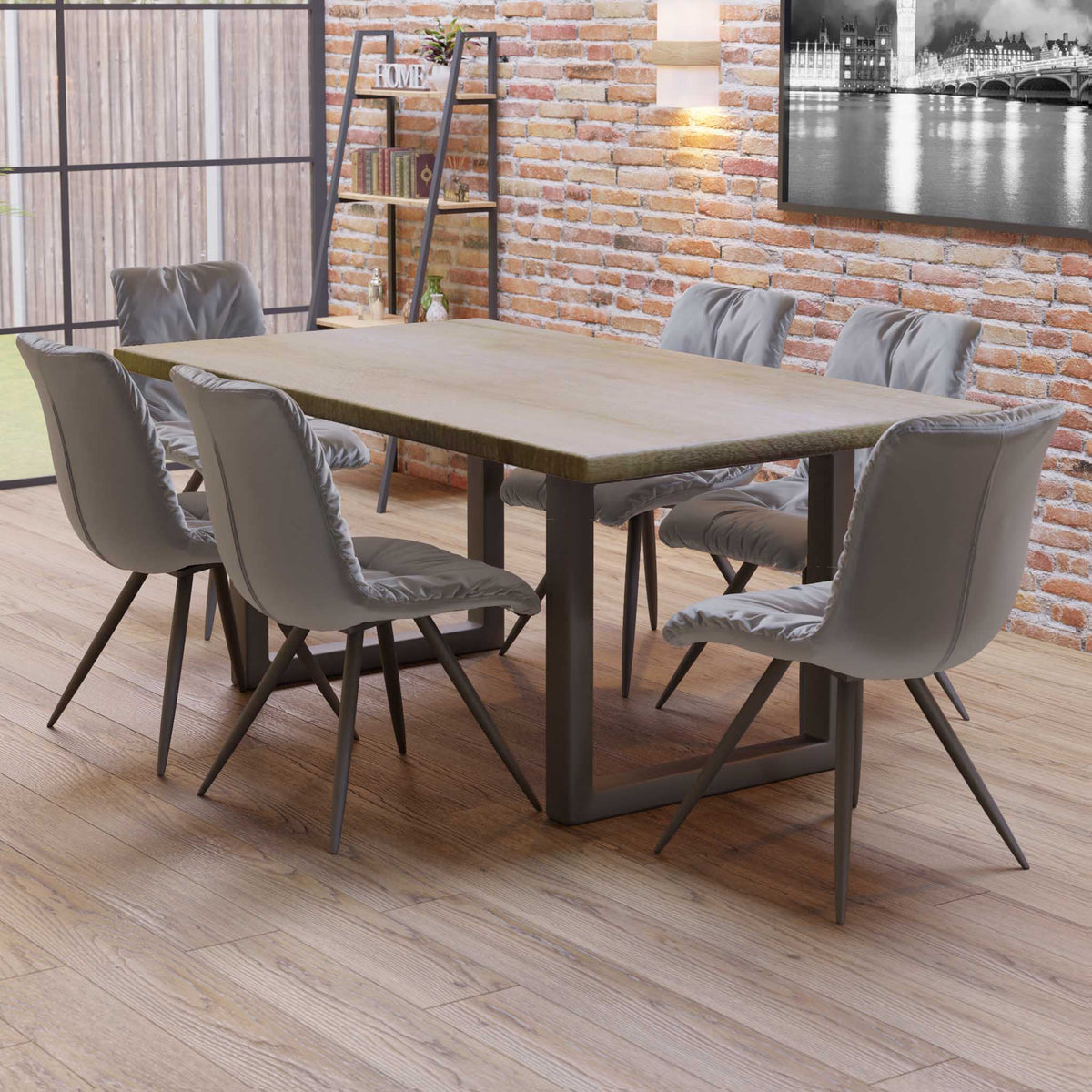 Thelma 1.8m Dining Table with 6 Addison Light Grey Chairs