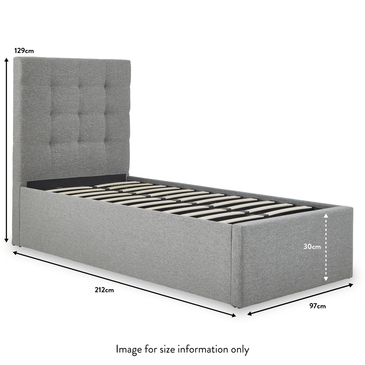 Floss Grey Faux Linen Ottoman Bed Frame dimensions