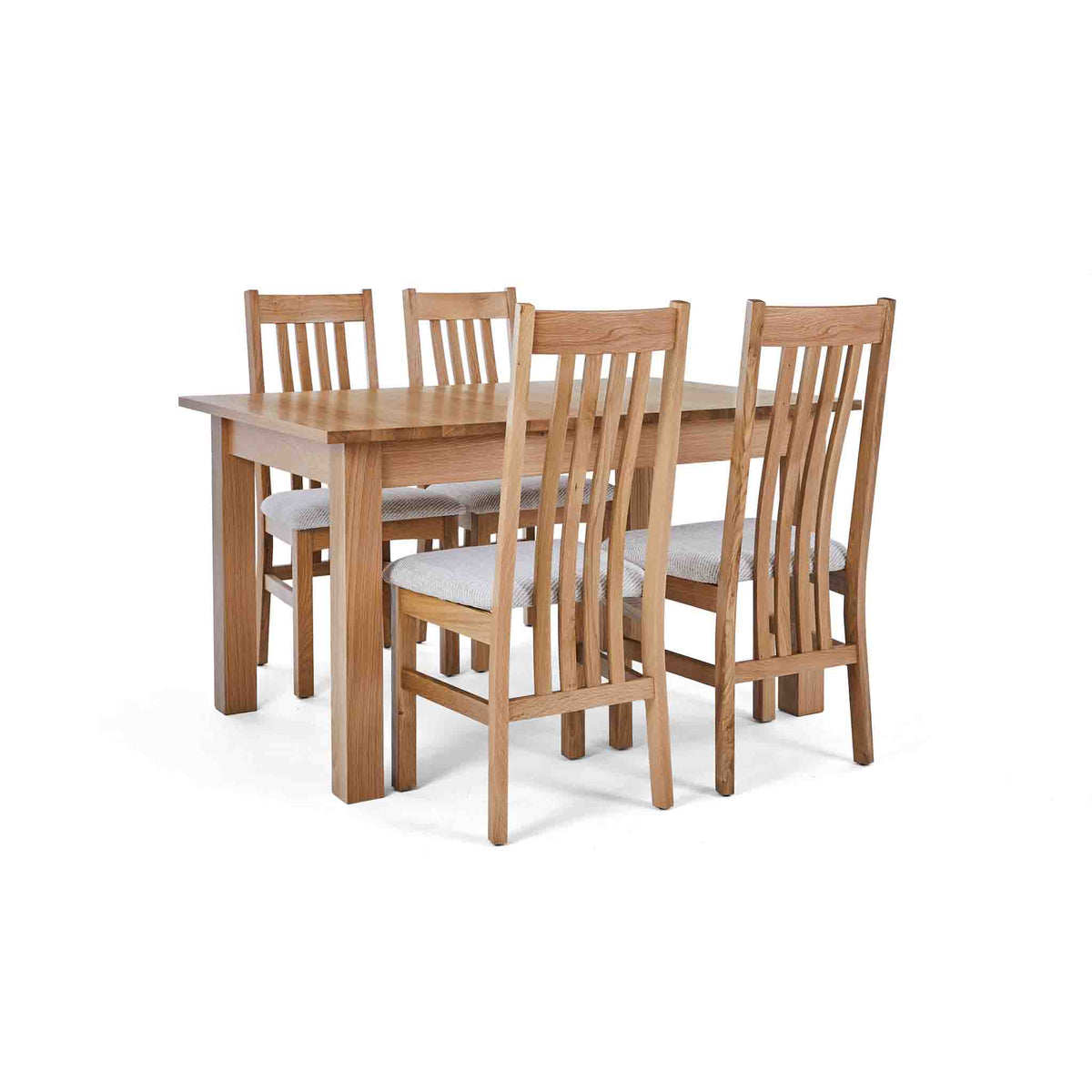 4 Natural Slatted Chairs with the Falmouth Oak Large Extending Dining Table