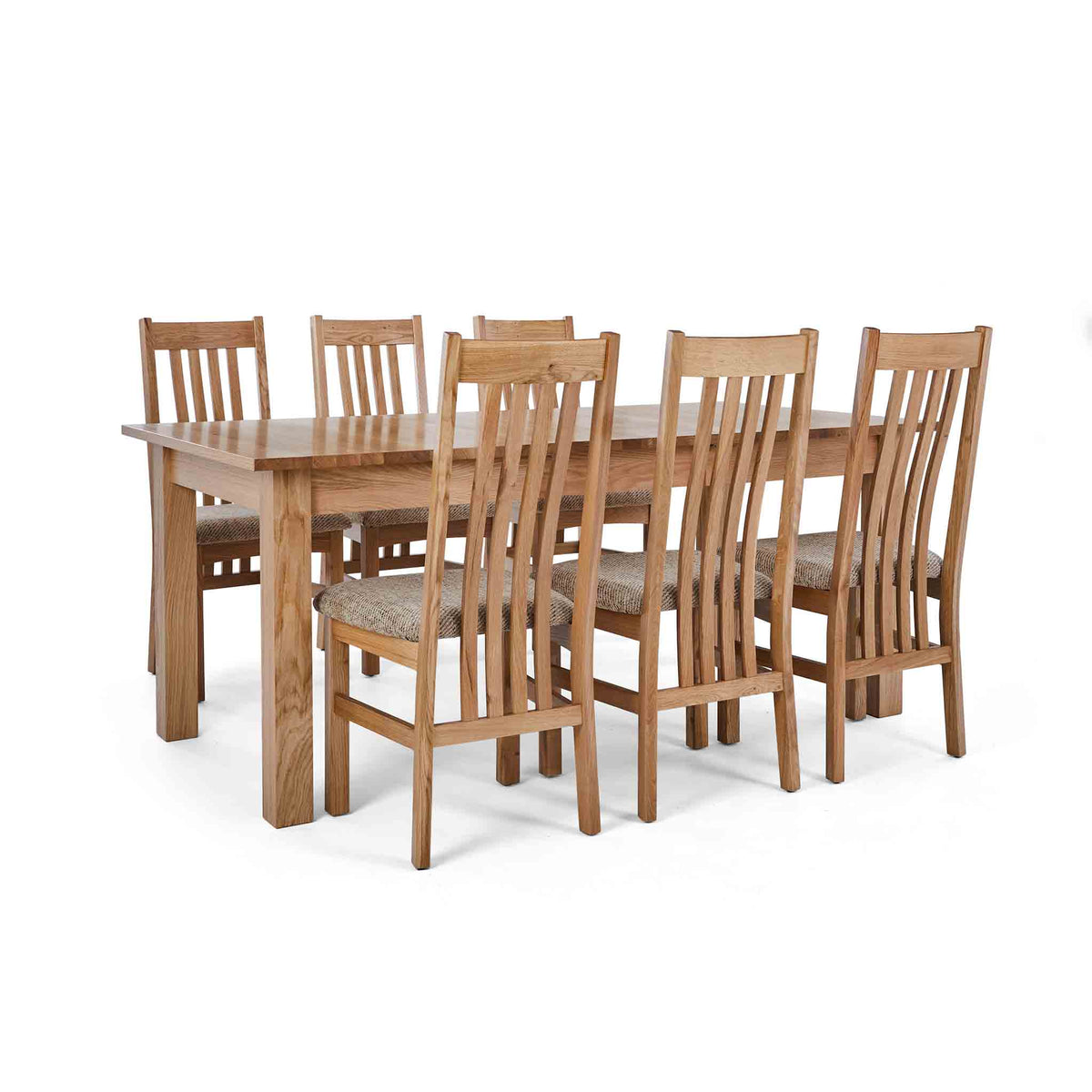 6 Wheat Slatted Chairs with the Falmouth Oak Large Extending Dining Table