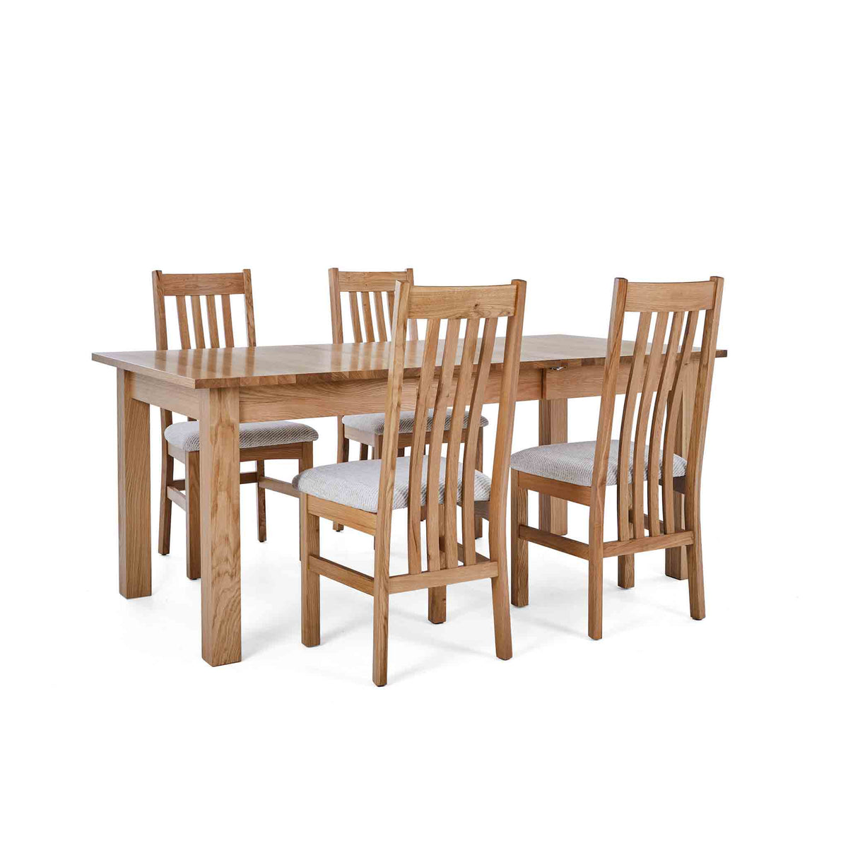 4 Natural Slatted chairs with the Falmouth Oak Large Extending Dining Table