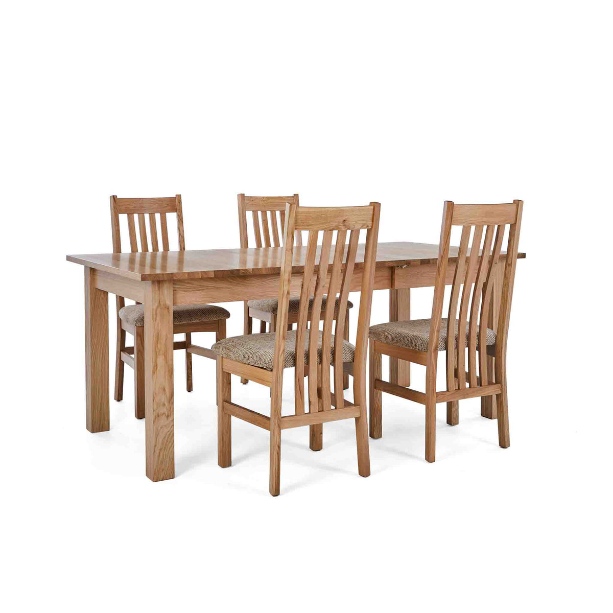 4 Wheat Slatted Chairs with the Falmouth Oak Large Extending Dining Table