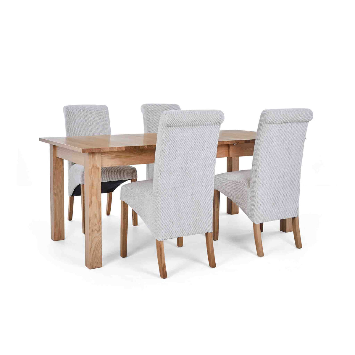4 Natural Bibury Chairs with the Falmouth Oak Large Extending Dining Table
