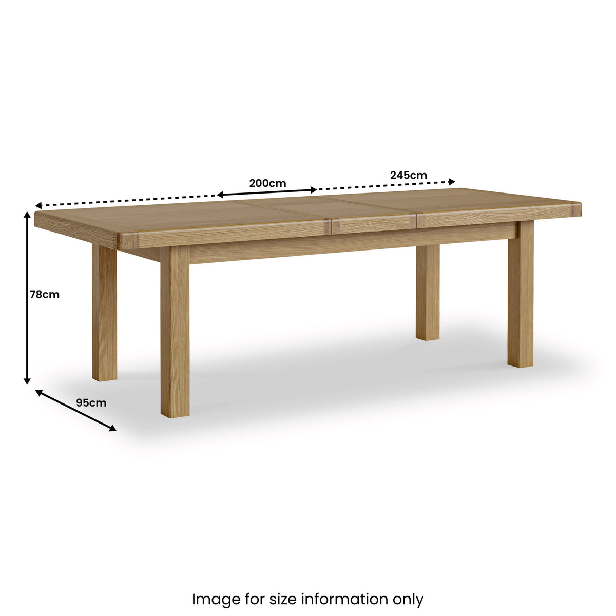 Portland Oak Large Extending Dining Table dimensions
