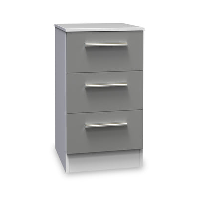 Blakely Grey and White 3 Drawer Bedside Cabinet