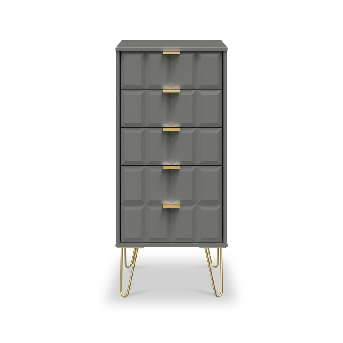 Harlow Grey 5 Drawer Tallboy with Gold Hairpin Legs