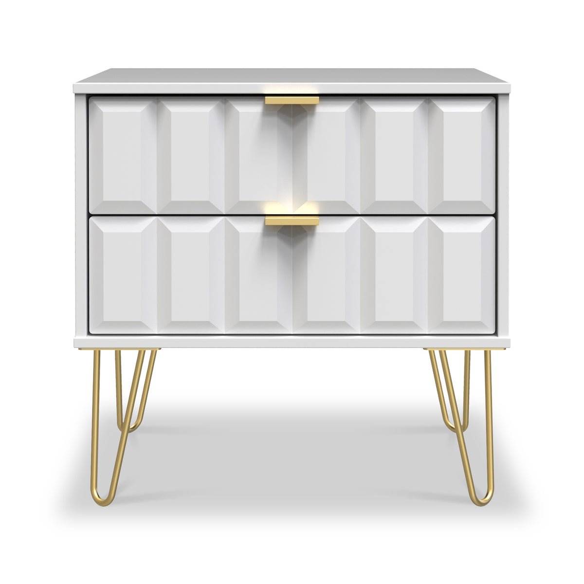 Harlow White 2 Drawer Utility Chest with Gold Hairpin Legs