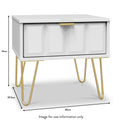 Harlow White 1 Drawer Bedside with Gold Hairpin Legs dimensions