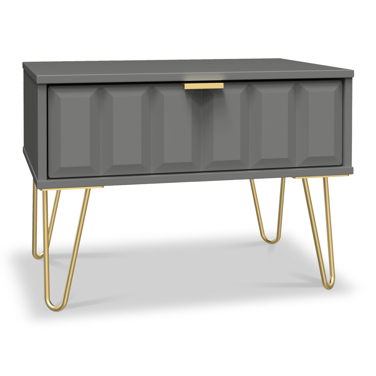 Harlow Grey Drawer Side Table with Gold Hairpin Legs from Roseland