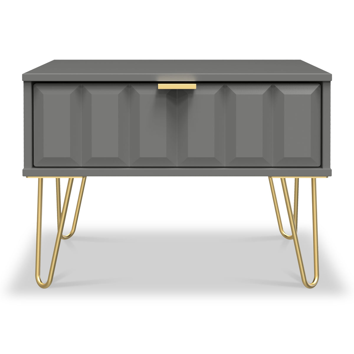 Harlow Grey Drawer Side Table with Gold Hairpin Legs