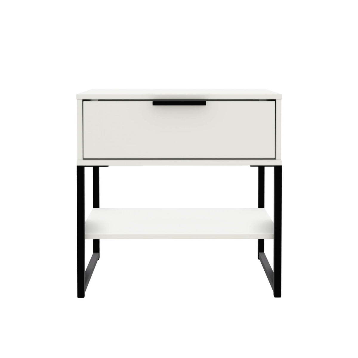 Hudson White 1 Drawer with Shelf Side Table with black legs from Roseland