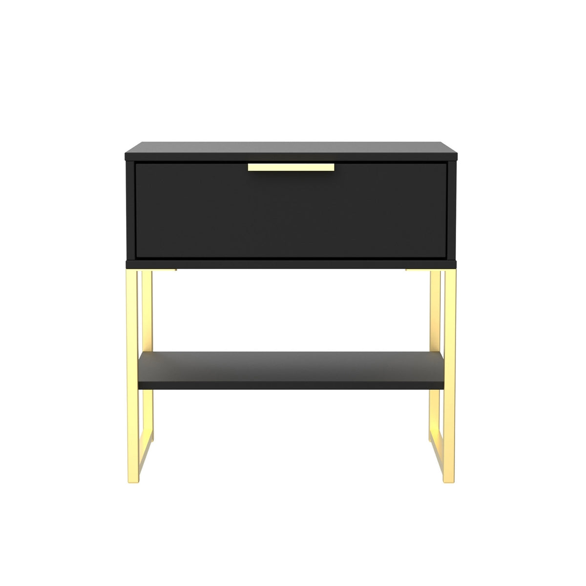 Hudson Black 1 Drawer with Shelf Side Table with gold legs from Roseland