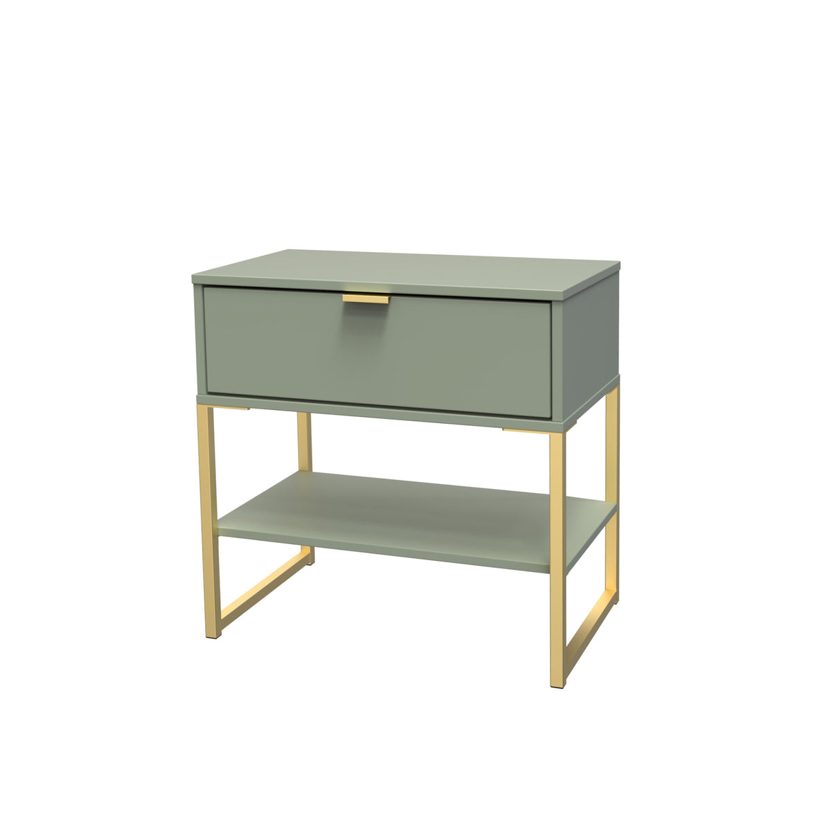 Hudson Olive 1 Drawer with Shelf Side Table with gold legs