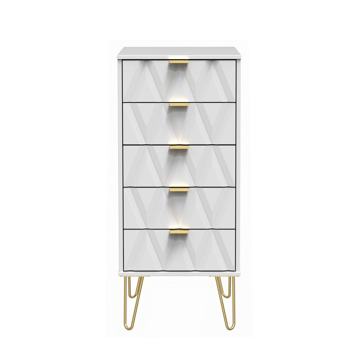 Geo white slim 5 drawer tallboy chest from roseland