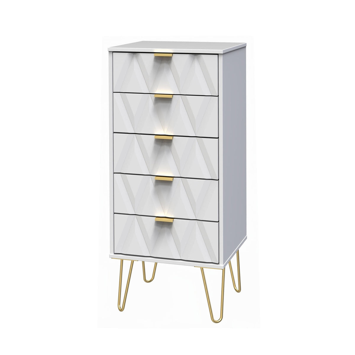 Geo white contemporary slim 5 drawer tallboy chest