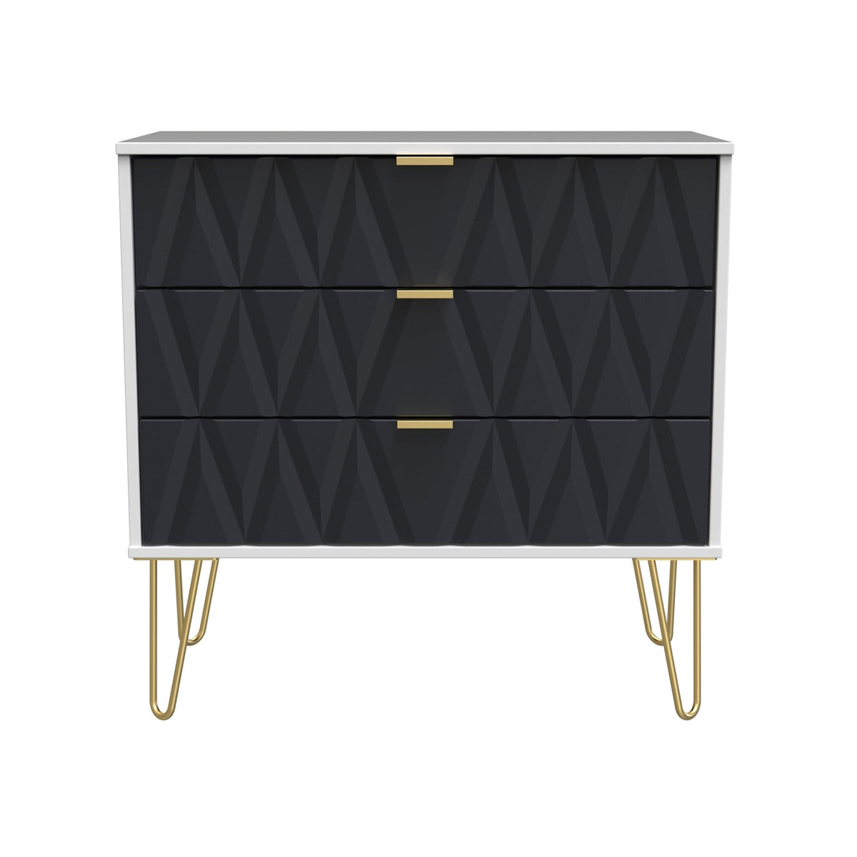 Geo White and Navy 3 Drawer Chest with Gold Hairpin Legs from Roseland