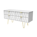 Geo white 4 Drawer contemporary Low TV Unit with gold hairpin legs