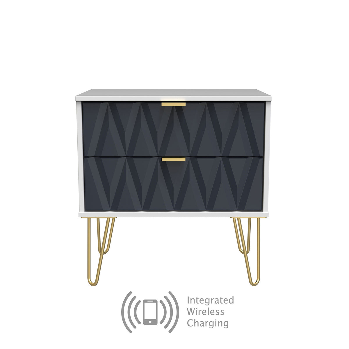 Geo white and navy wireless charging 2 drawer utility chest from roseland