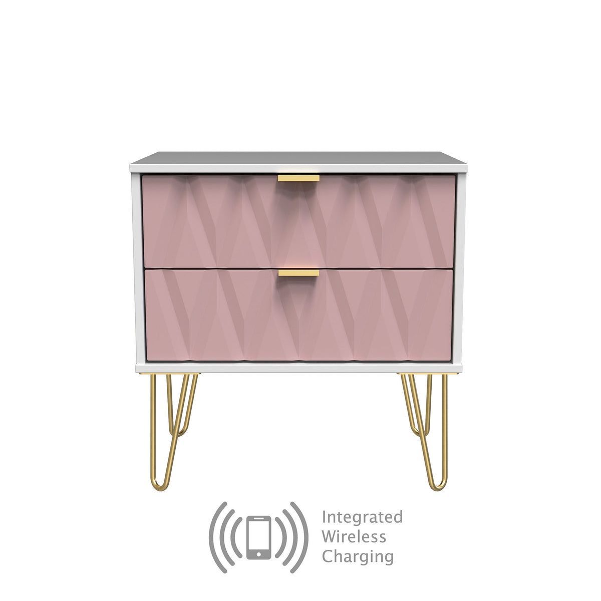 Geo white and pink wireless charging 2 drawer utility chest from roseland