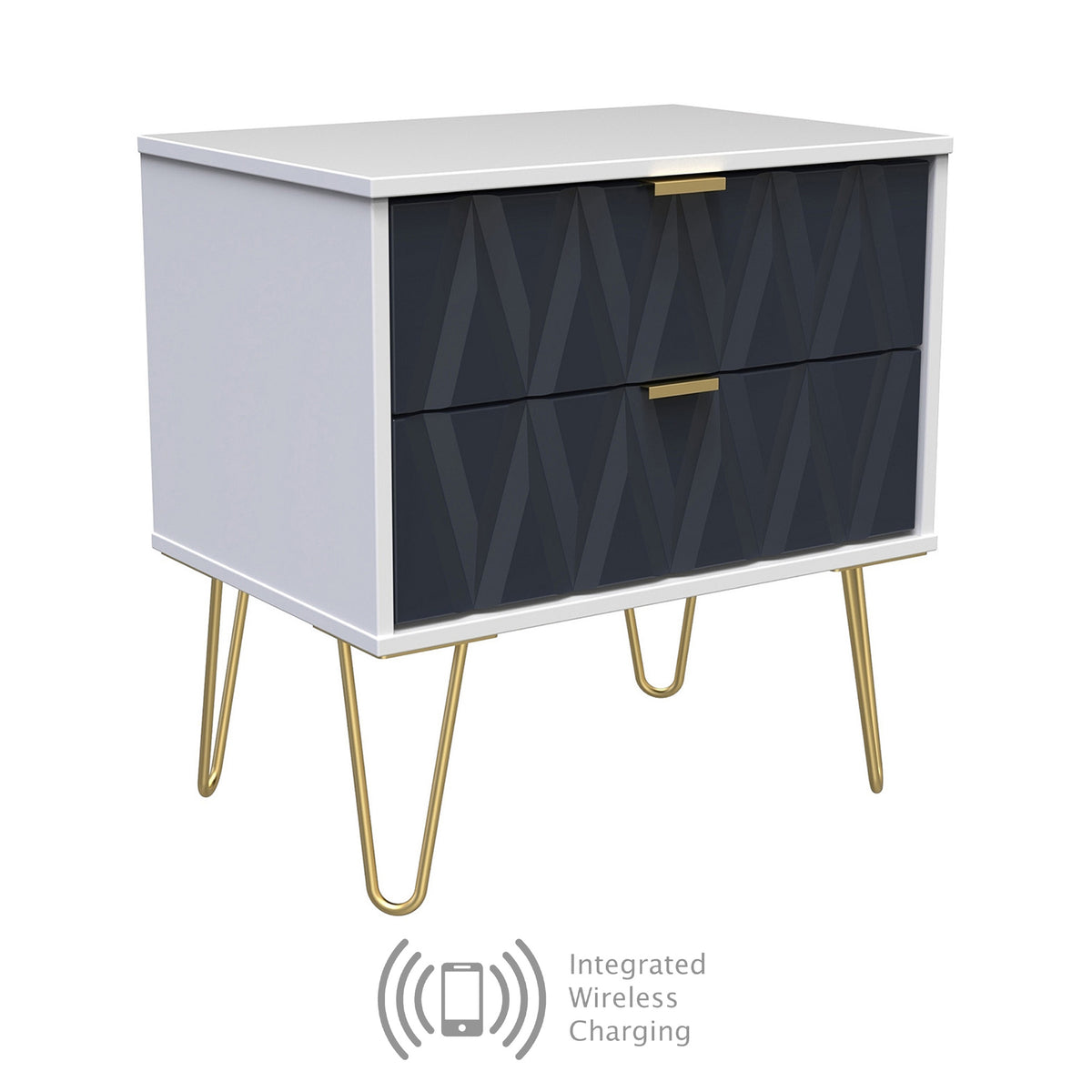 Geo white and navy wireless charging 2 drawer utility chest from roseland