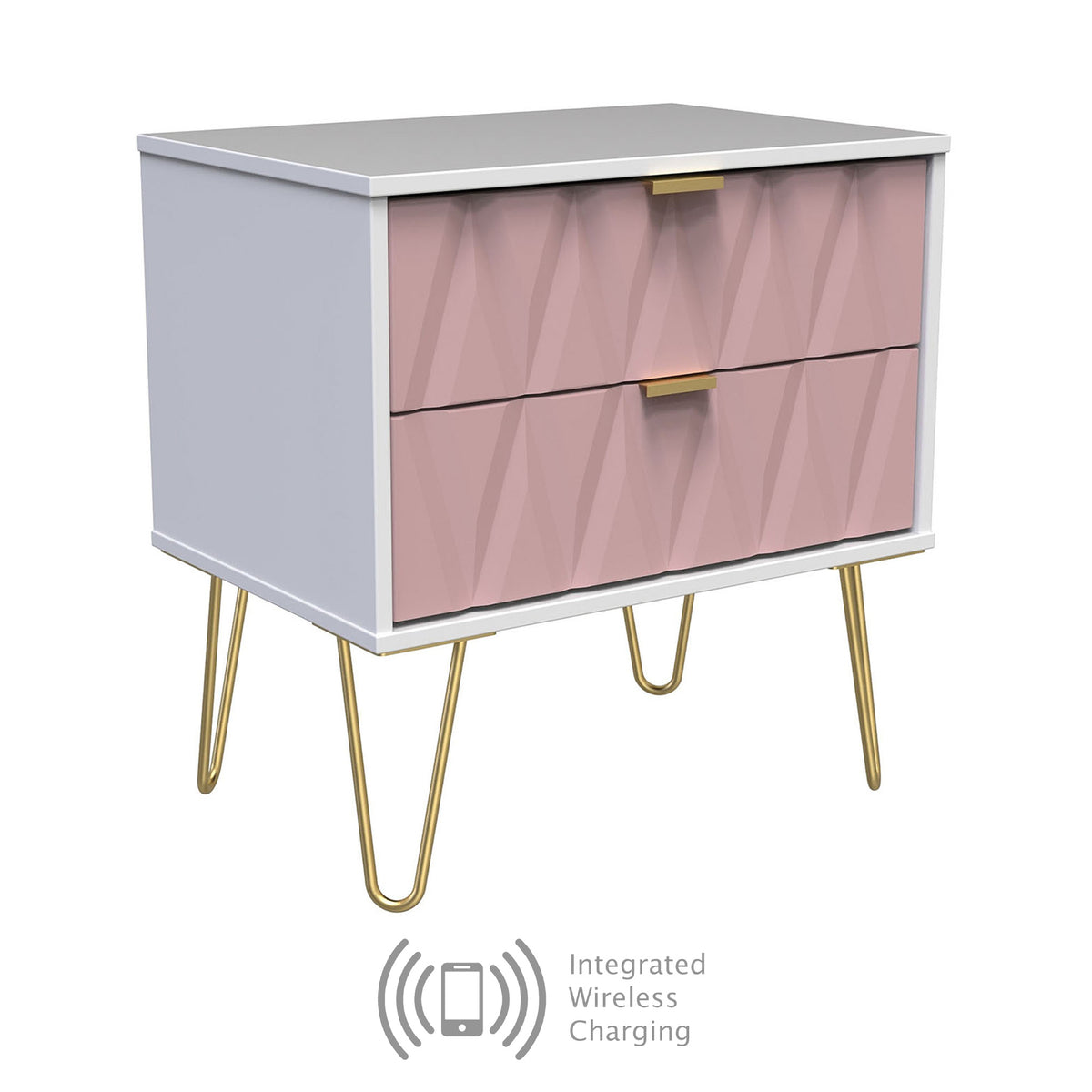 Geo Wireless Charging 2 Drawer Utility with Gold Hairpin Legs