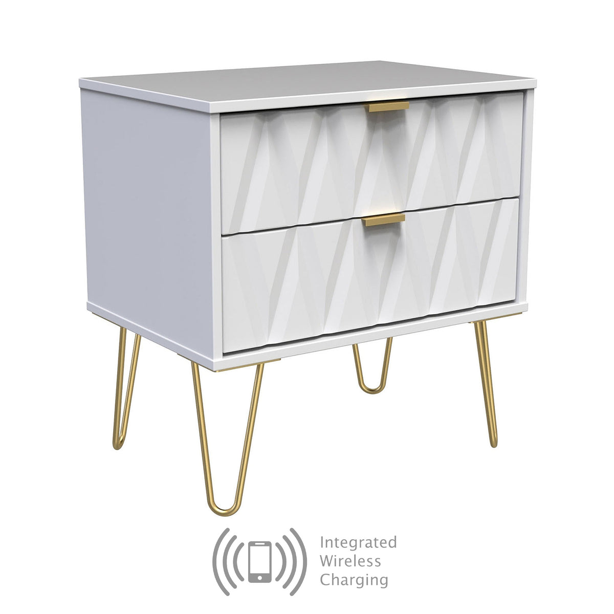 Geo Wireless Charging 2 Drawer Utility with Gold Hairpin Legs