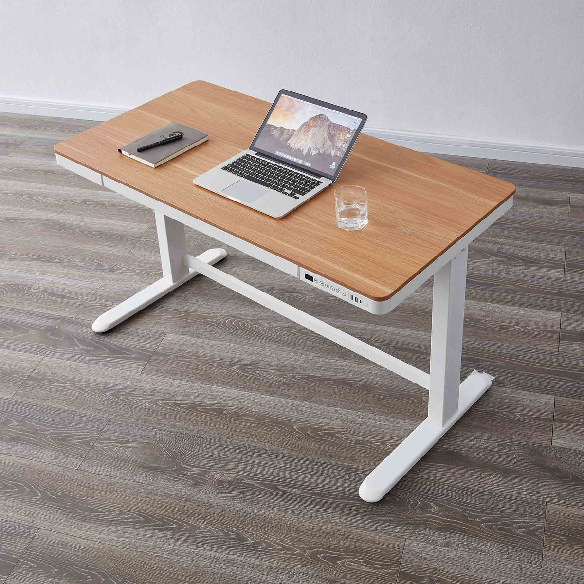 Juno White & Oak Wireless Smart Office Desk Lifestyle