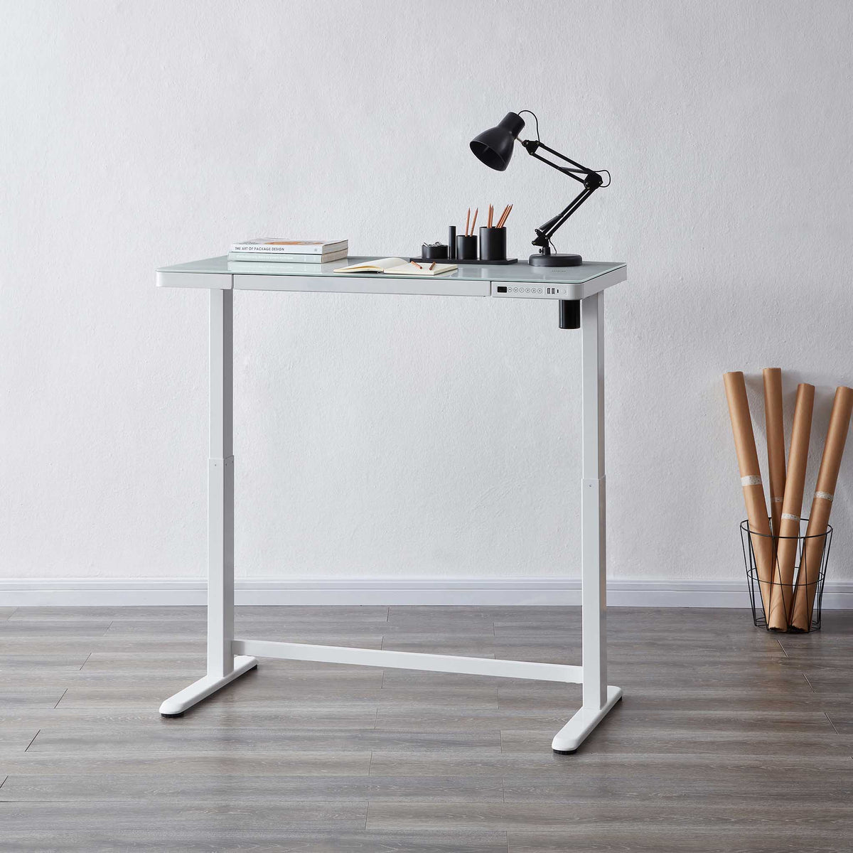 Juno White Wireless Smart Office Desk with adjustable height