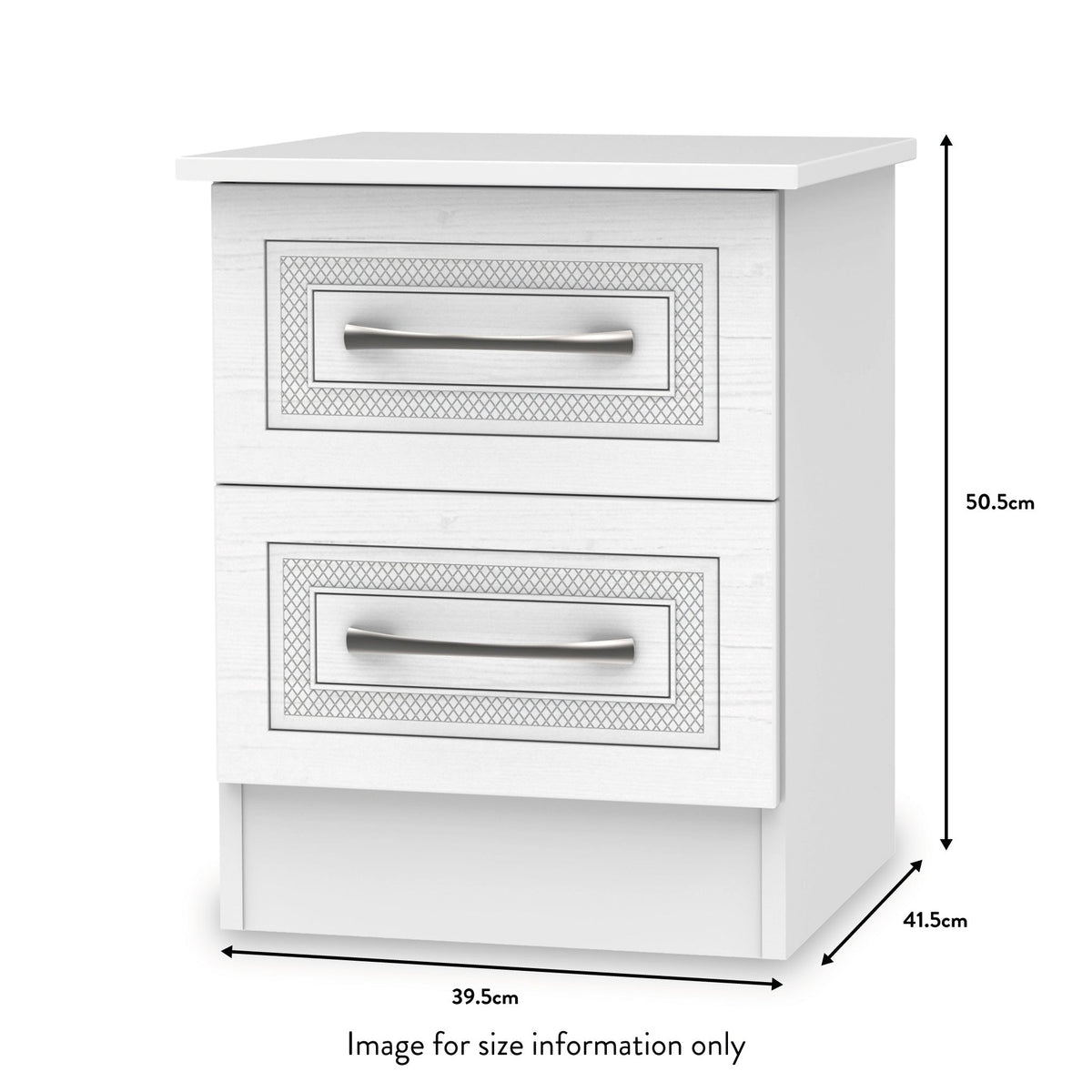 Killgarth White 2 Drawer Bedside Cabinet dimensions