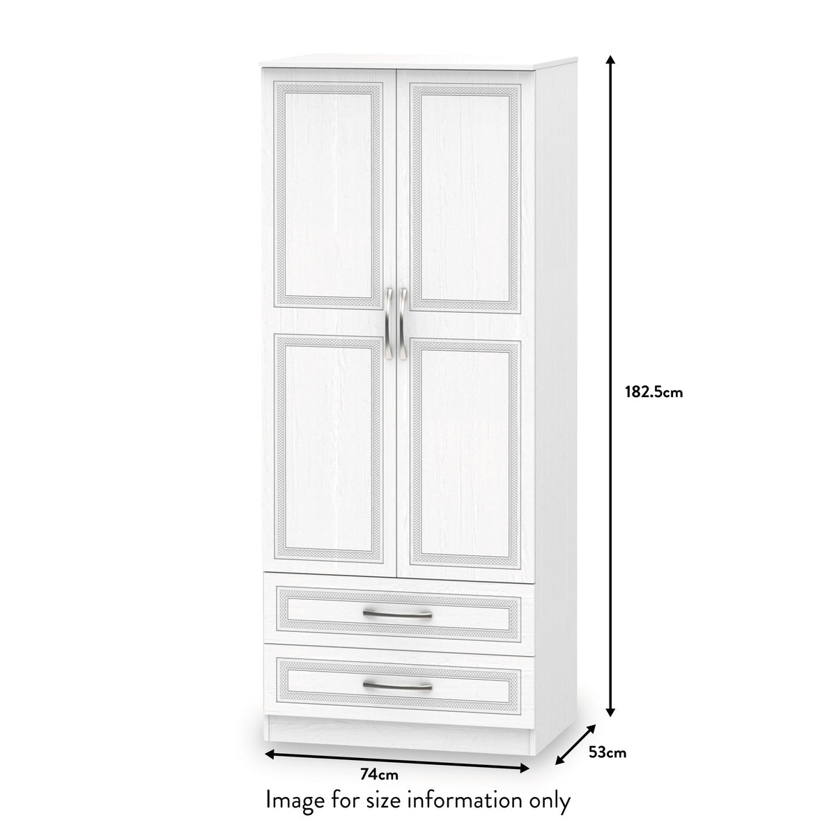 Killarth White Double Wardrobe with 2 Doors and 2 Drawers dimensions