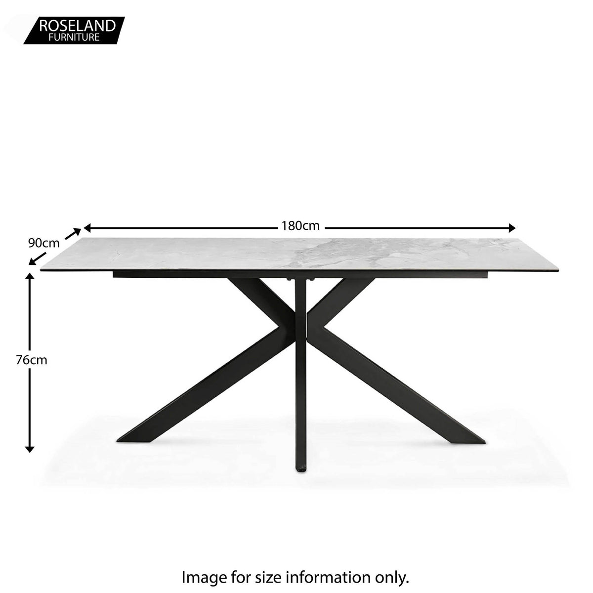 Harlow 180cm Ceramic Dining Table Light Marble - Size Guide