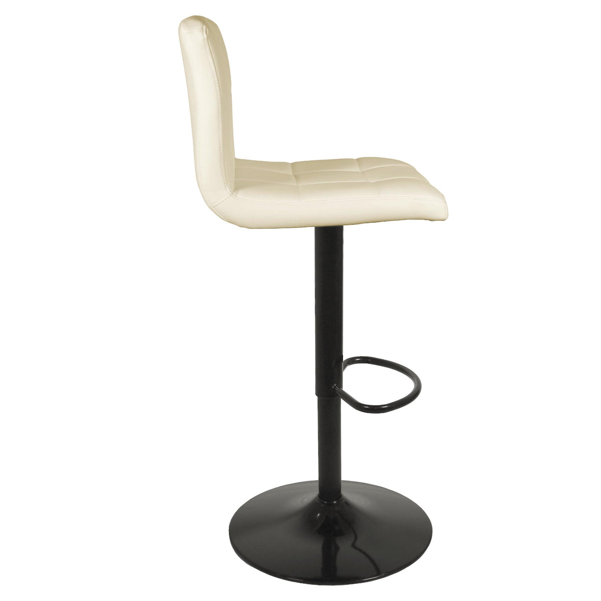 Side view of the Vanilla Cream Elton Adjustable Breakfast Bar Stool with steel base