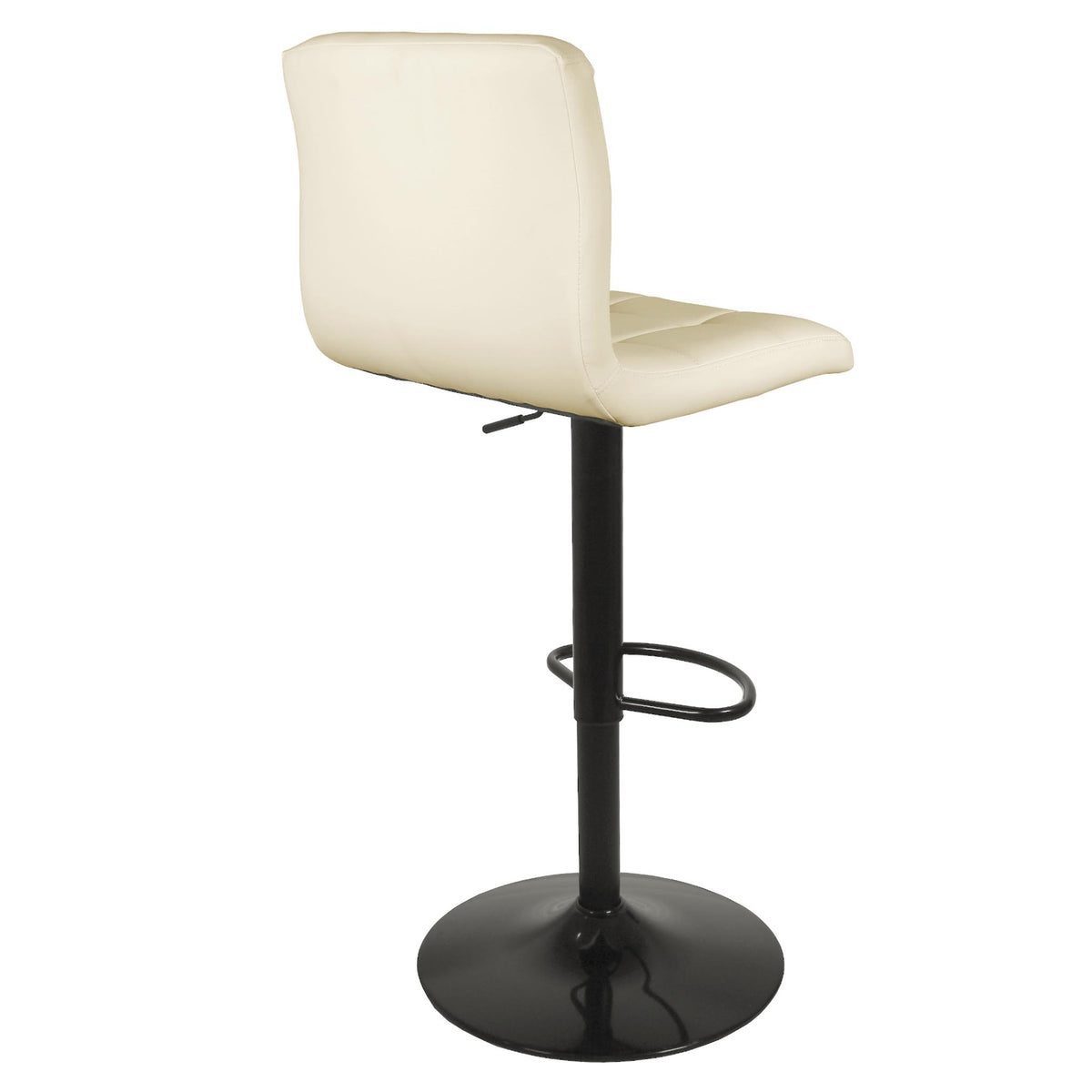 Back view of the Vanilla Cream Elton Adjustable Breakfast Bar Stool with powder coated steel pedestal