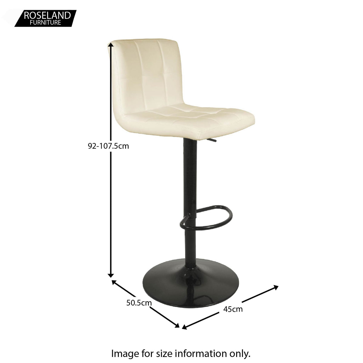Dimensions for the Vanilla Cream Elton Adjustable Breakfast Bar Stool from Roseland Furniture