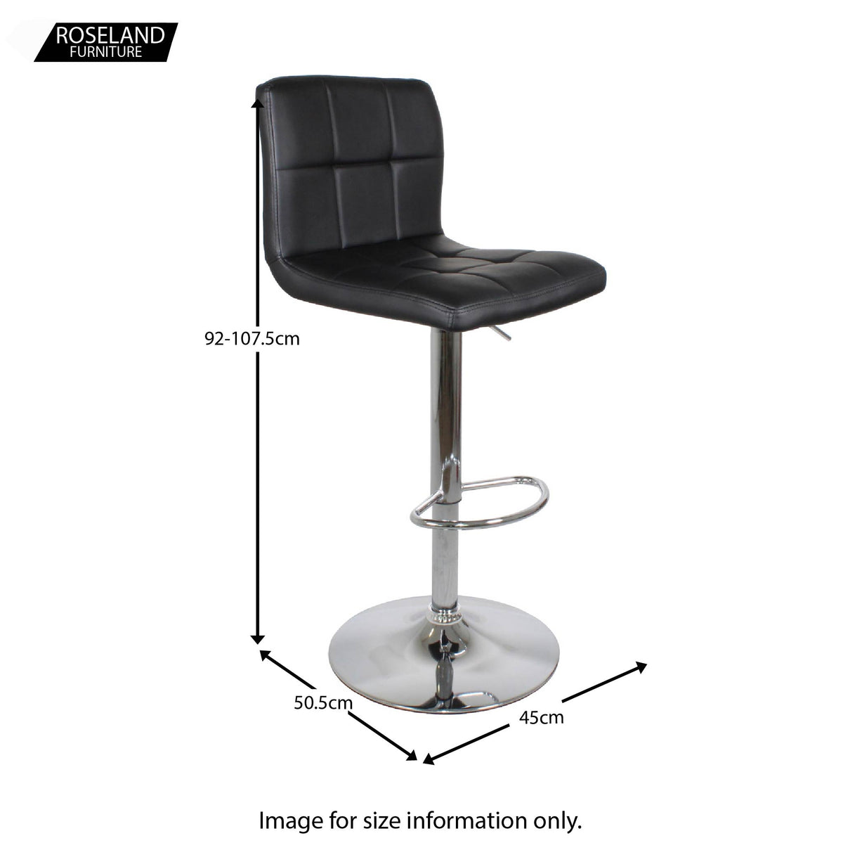 Dimensions for the Shadow Grey Elton Adjustable Breakfast Bar Stool from Roseland Furniture