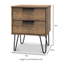 Morena Rustic Oak Effect 2 Drawer Bedside Table with Black Hairpin Legs size guide