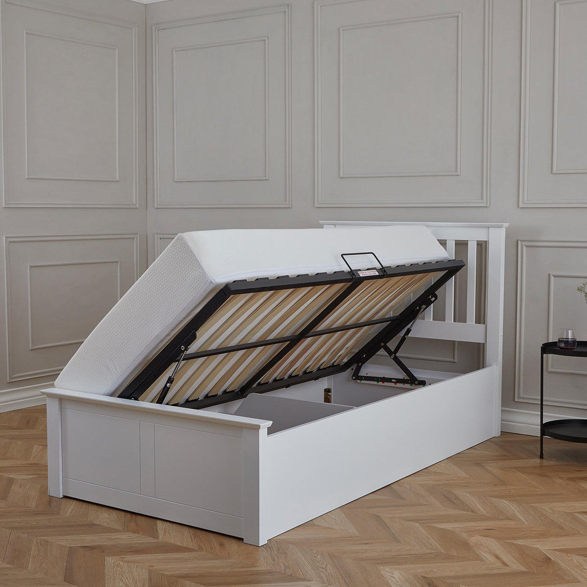 Atlas White Single Wooden Ottoman Bed by Roseland Furniture