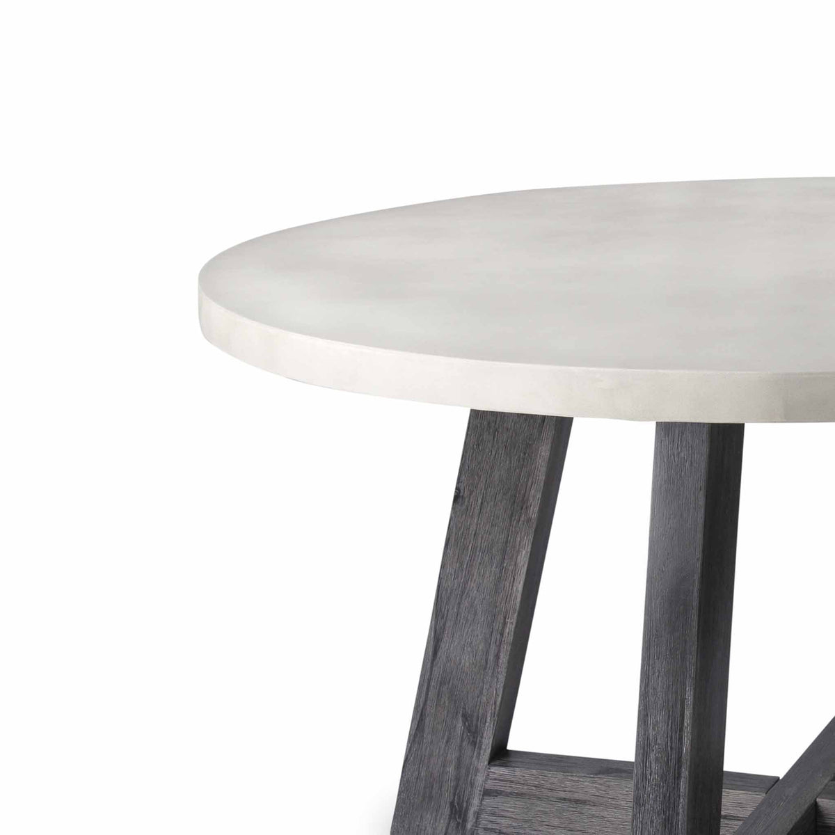close up of concrete top on the Saltaire Industrial Grey Concrete Round Dining Table