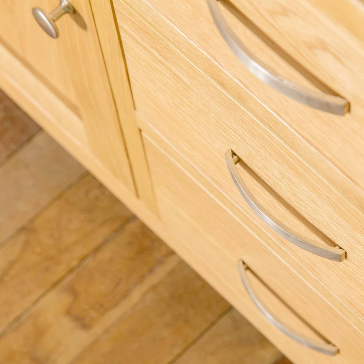 London Oak 3 Drawer Sideboard - Looking down at drawer fronts