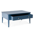 Stirling Blue Coffee Table - Side view with drawer open