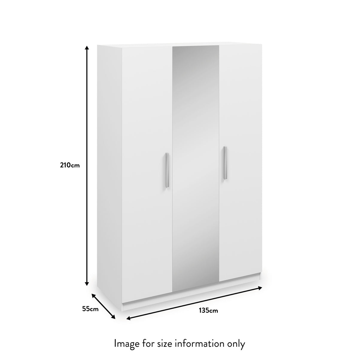 Meribel White 3 Door Mirrored Wardrobe dimensions
