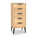 Asher Light Oak 5 Drawer Tallboy Chest with black legs from Roseland Furniture